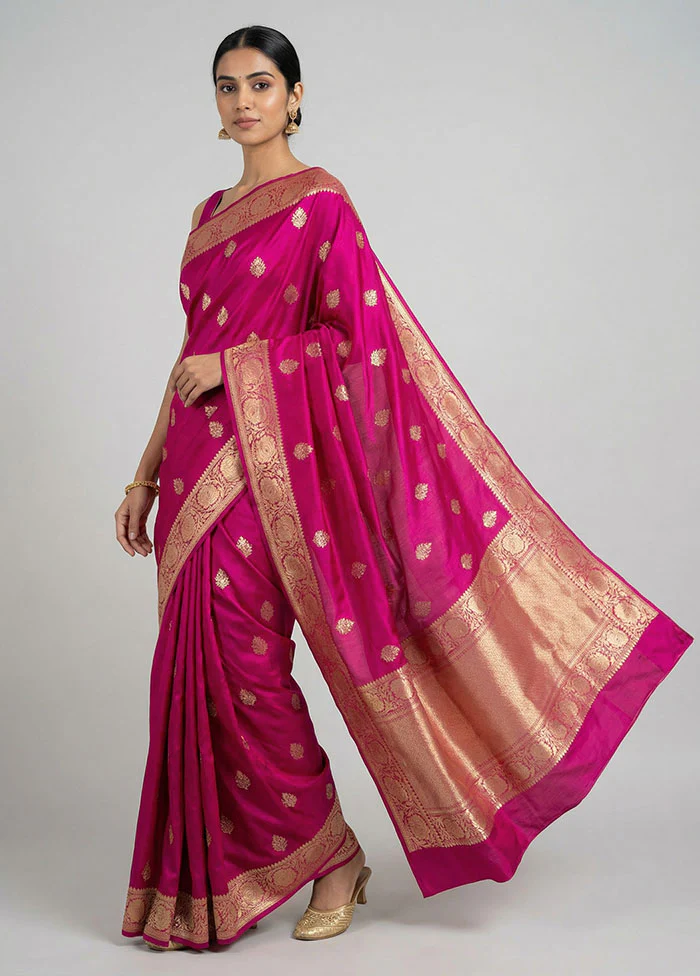 Pink Handloom Katan Pure Silk Saree With Blouse Piece