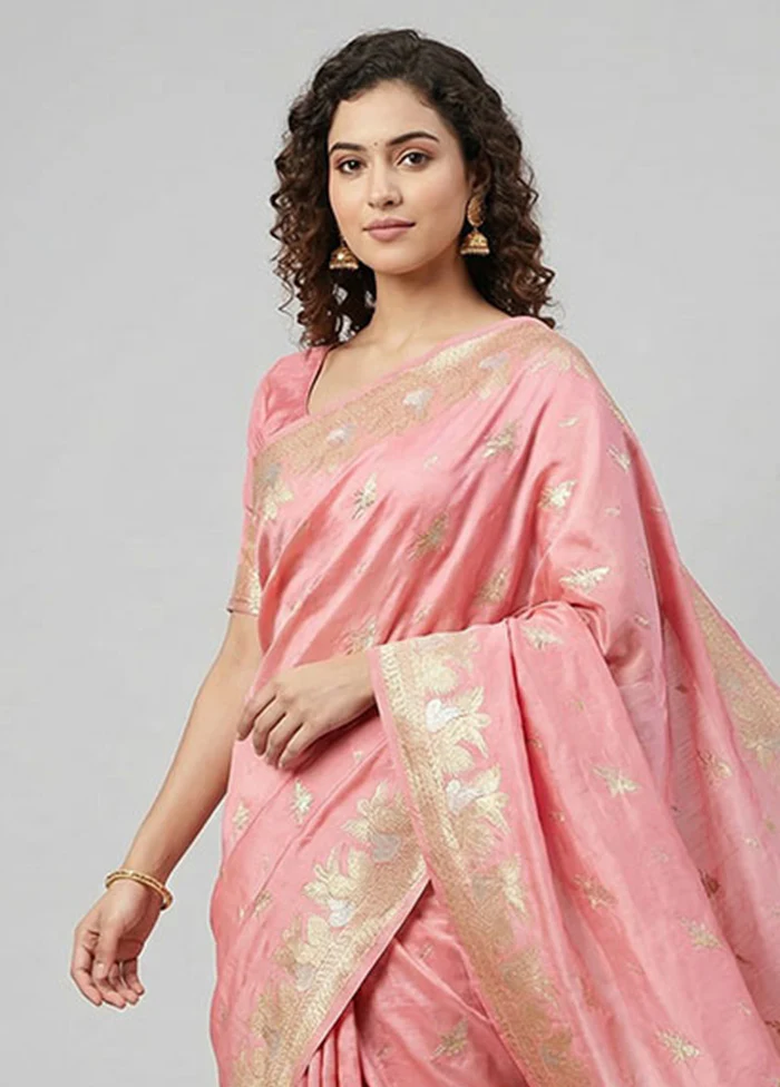 Pink Handloom Katan Pure Silk Saree With Blouse Piece - Image 2