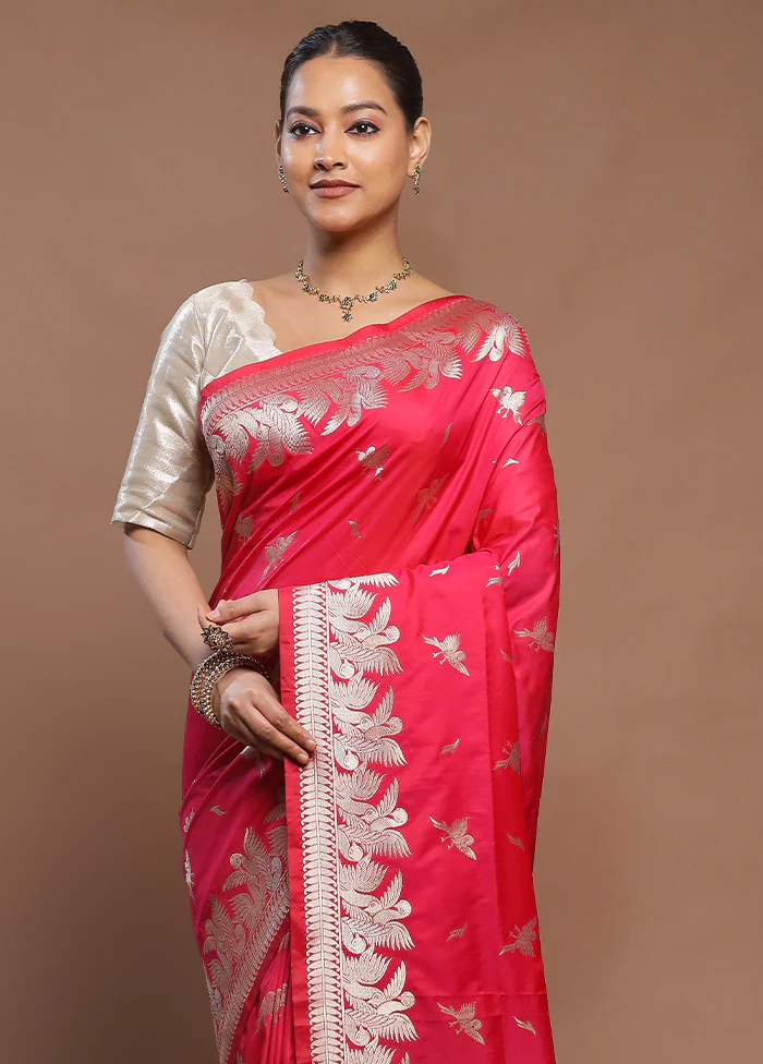 Pink Handloom Katan Pure Silk Saree With Blouse Piece - Image 2