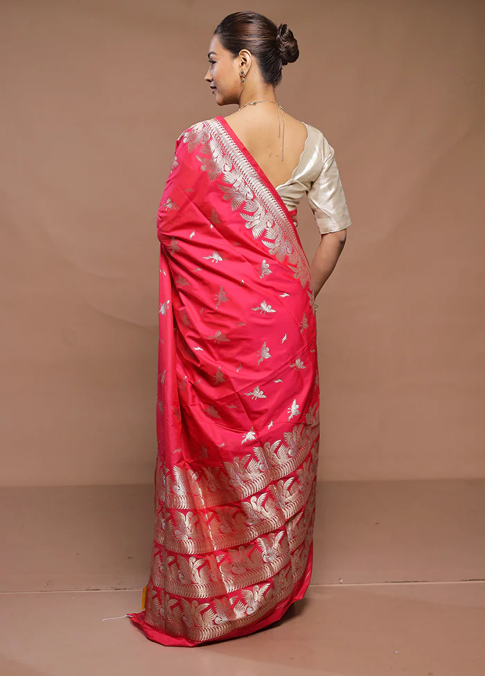 Pink Handloom Katan Pure Silk Saree With Blouse Piece - Image 3