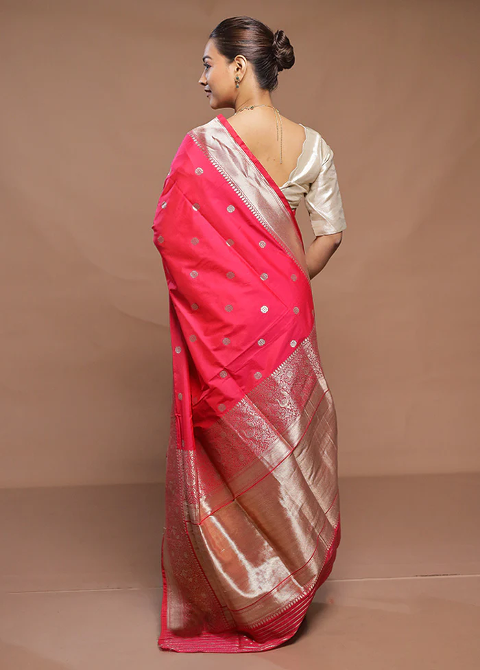 Pink Handloom Katan Pure Silk Saree With Blouse Piece - Image 3