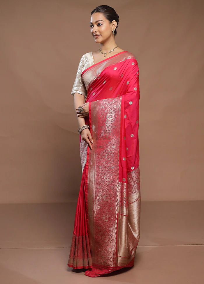 Pink Handloom Katan Pure Silk Saree With Blouse Piece - Image 4