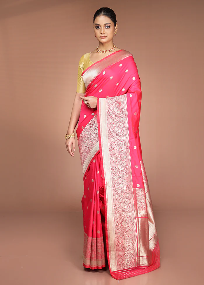 Pink Handloom Katan Pure Silk Saree With Blouse Piece - Image 2