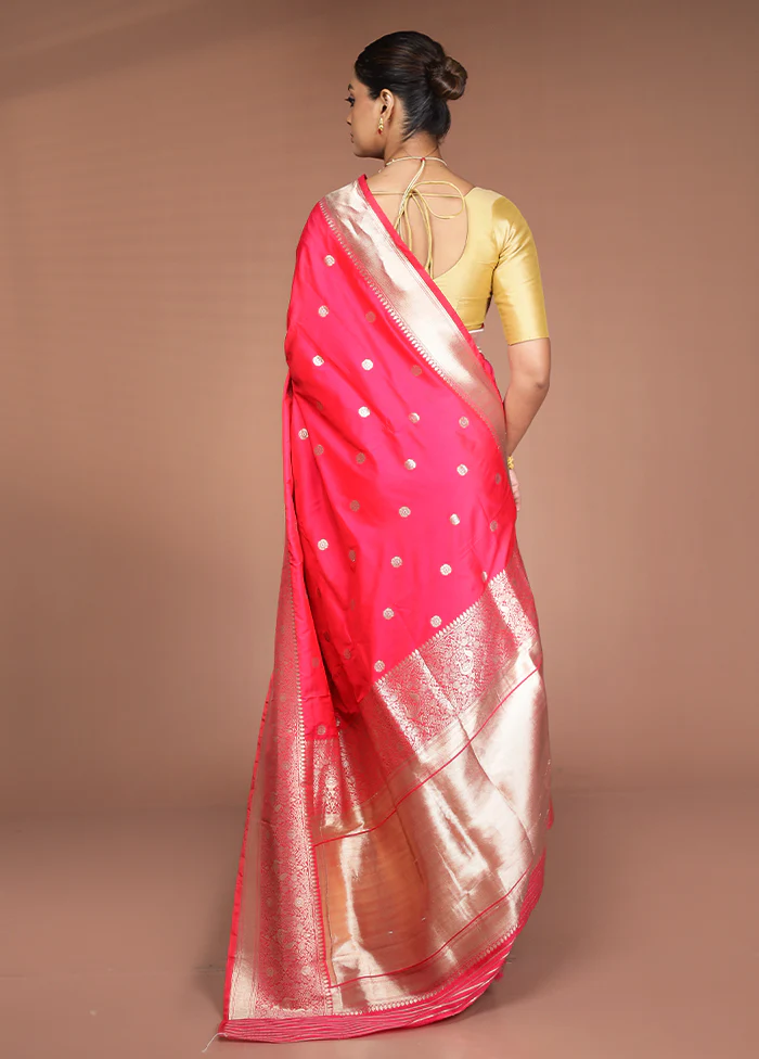 Pink Handloom Katan Pure Silk Saree With Blouse Piece - Image 3
