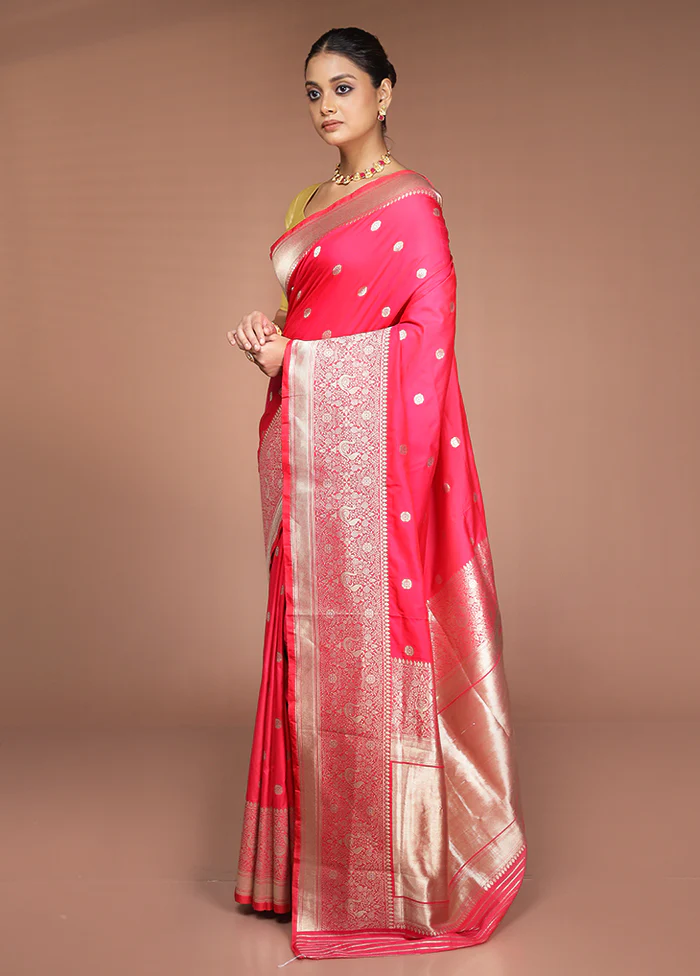 Pink Handloom Katan Pure Silk Saree With Blouse Piece - Image 4