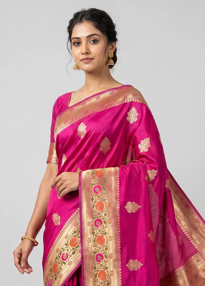 Pink Handloom Katan Pure Silk Saree With Blouse Piece - Image 2