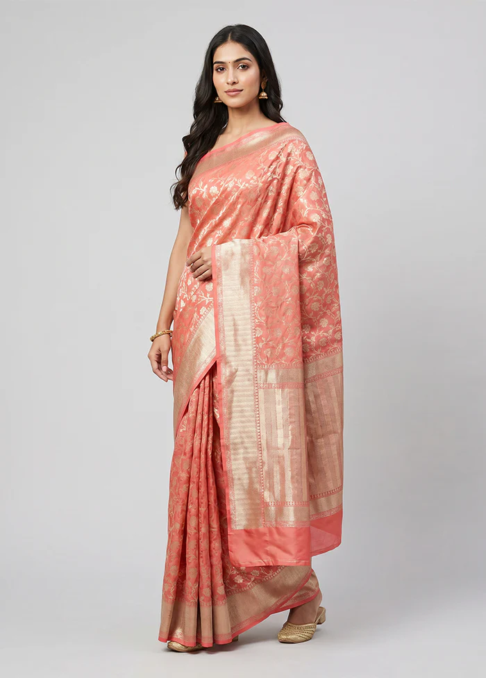 Pink Handloom Katan Pure Silk Saree With Blouse Piece