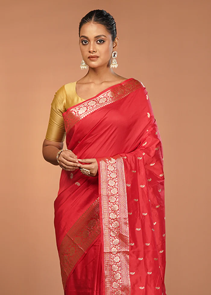 Pink Handloom Katan Pure Silk Saree With Blouse Piece