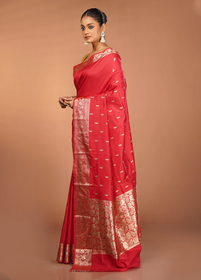 Pink Handloom Katan Pure Silk Saree With Blouse Piece - Image 4
