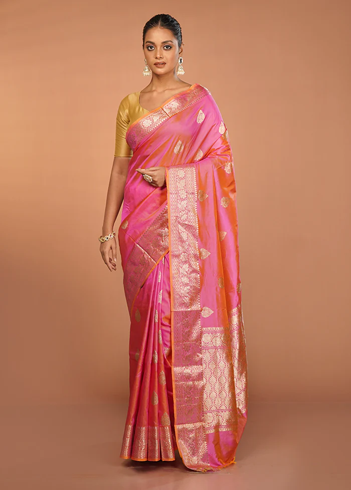Pink Handloom Katan Pure Silk Saree With Blouse Piece - Image 2