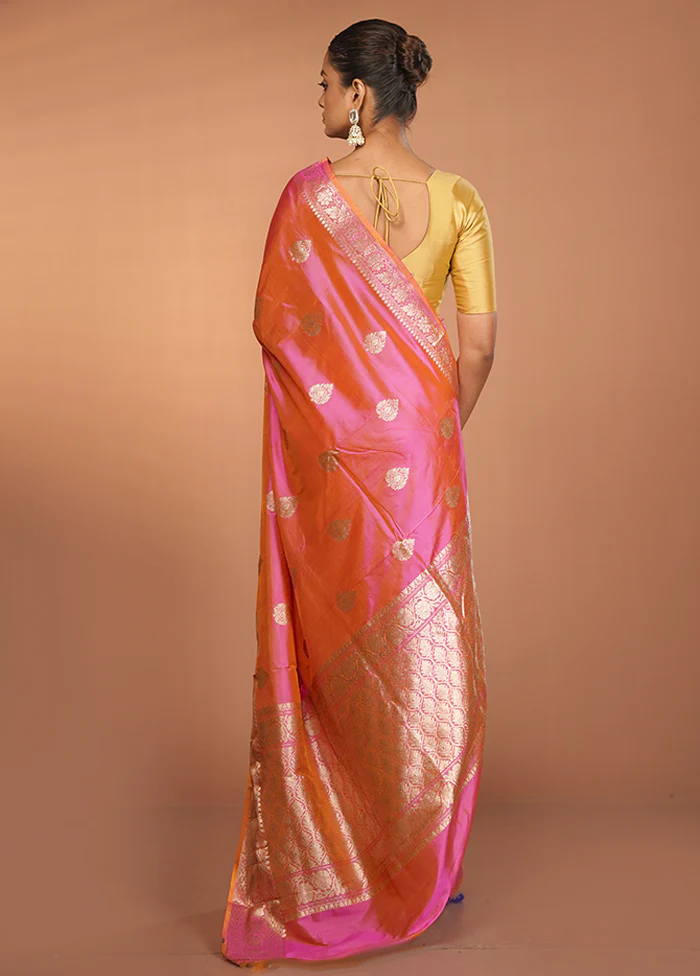 Pink Handloom Katan Pure Silk Saree With Blouse Piece - Image 3