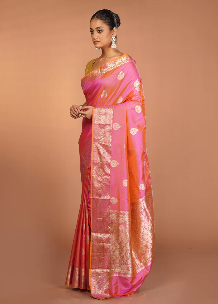 Pink Handloom Katan Pure Silk Saree With Blouse Piece - Image 4
