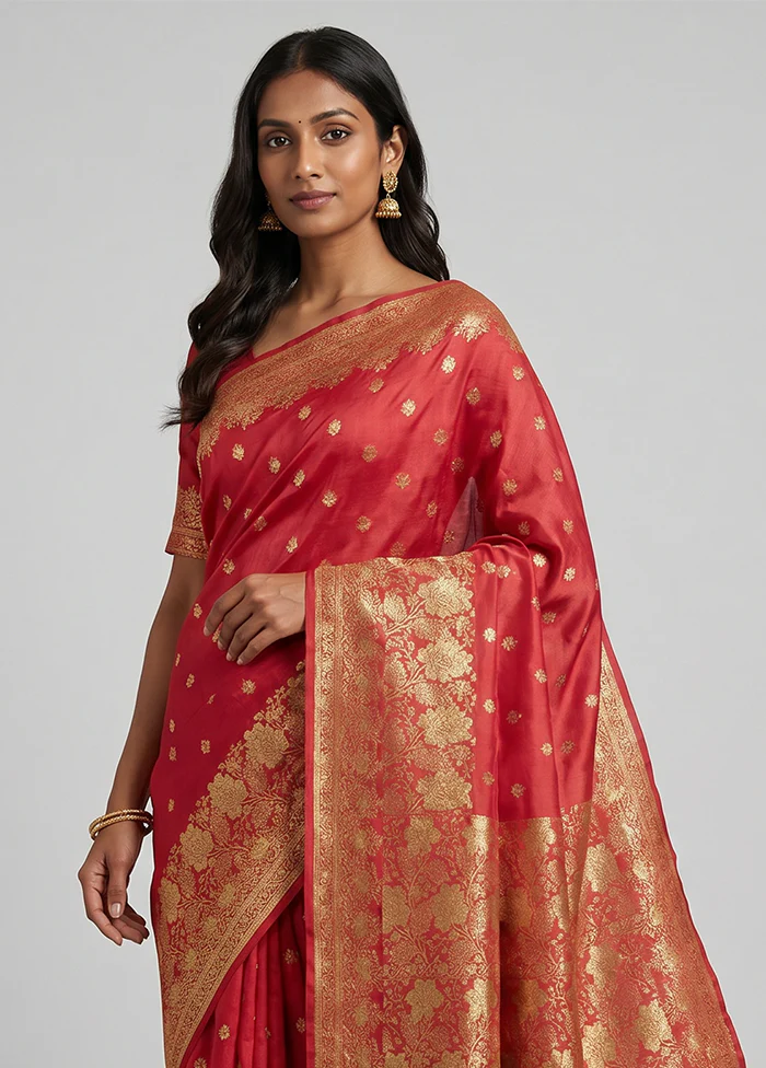 Pink Handloom Katan Pure Silk Saree With Blouse Piece - Image 2