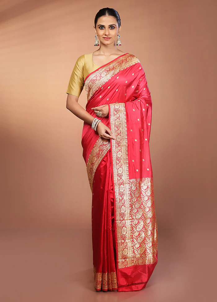 Pink Handloom Katan Pure Silk Saree With Blouse Piece - Image 2