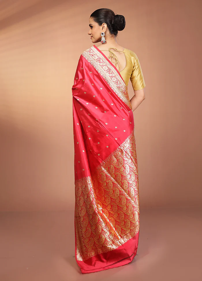 Pink Handloom Katan Pure Silk Saree With Blouse Piece - Image 3