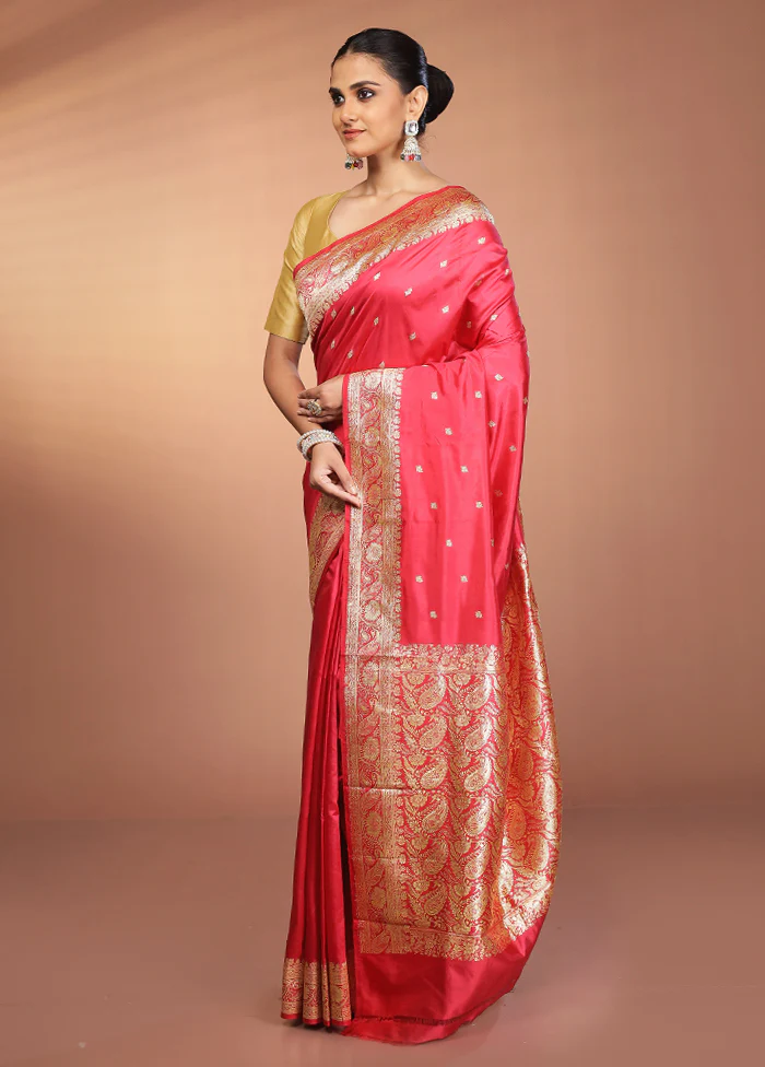 Pink Handloom Katan Pure Silk Saree With Blouse Piece - Image 4