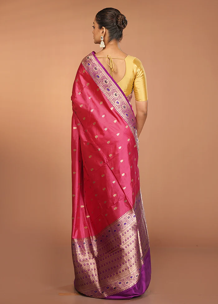Pink Handloom Katan Pure Silk Saree With Blouse Piece - Image 3