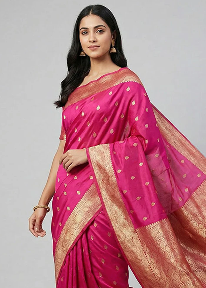 Pink Handloom Katan Pure Silk Saree With Blouse Piece - Image 2