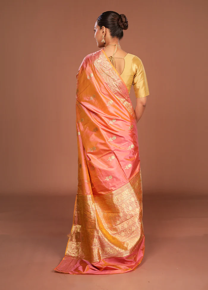 Pink Handloom Katan Pure Silk Saree With Blouse Piece - Image 3