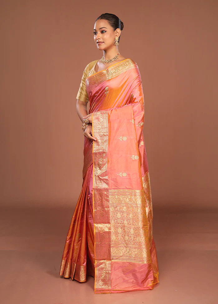 Pink Handloom Katan Pure Silk Saree With Blouse Piece - Image 4
