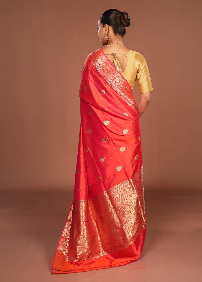 Pink Handloom Katan Pure Silk Saree With Blouse Piece - Image 3