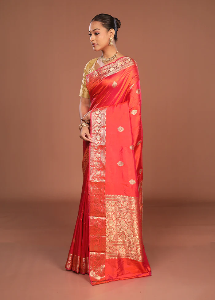Pink Handloom Katan Pure Silk Saree With Blouse Piece - Image 4