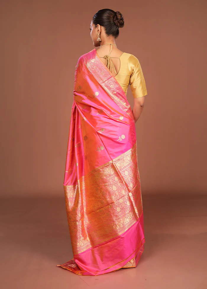 Pink Handloom Katan Pure Silk Saree With Blouse Piece - Image 3