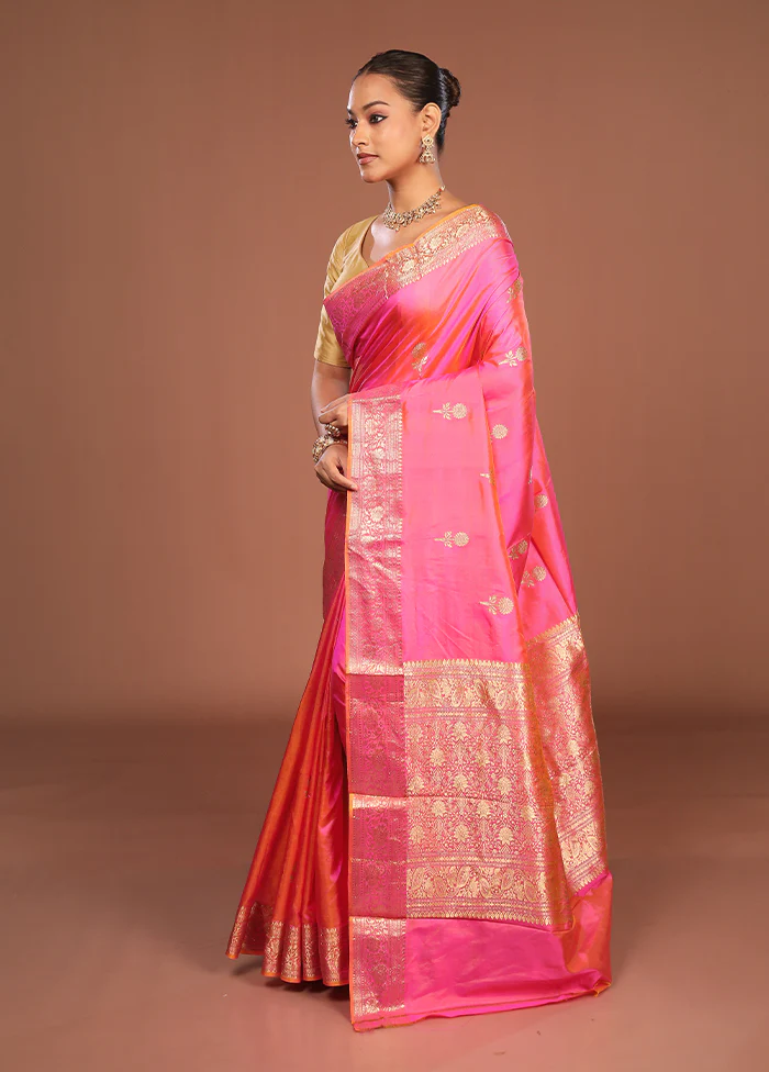 Pink Handloom Katan Pure Silk Saree With Blouse Piece - Image 4