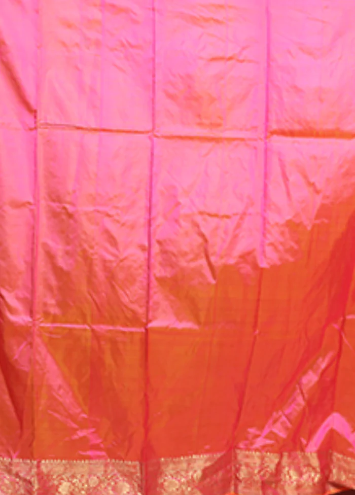 Pink Handloom Katan Pure Silk Saree With Blouse Piece - Image 5