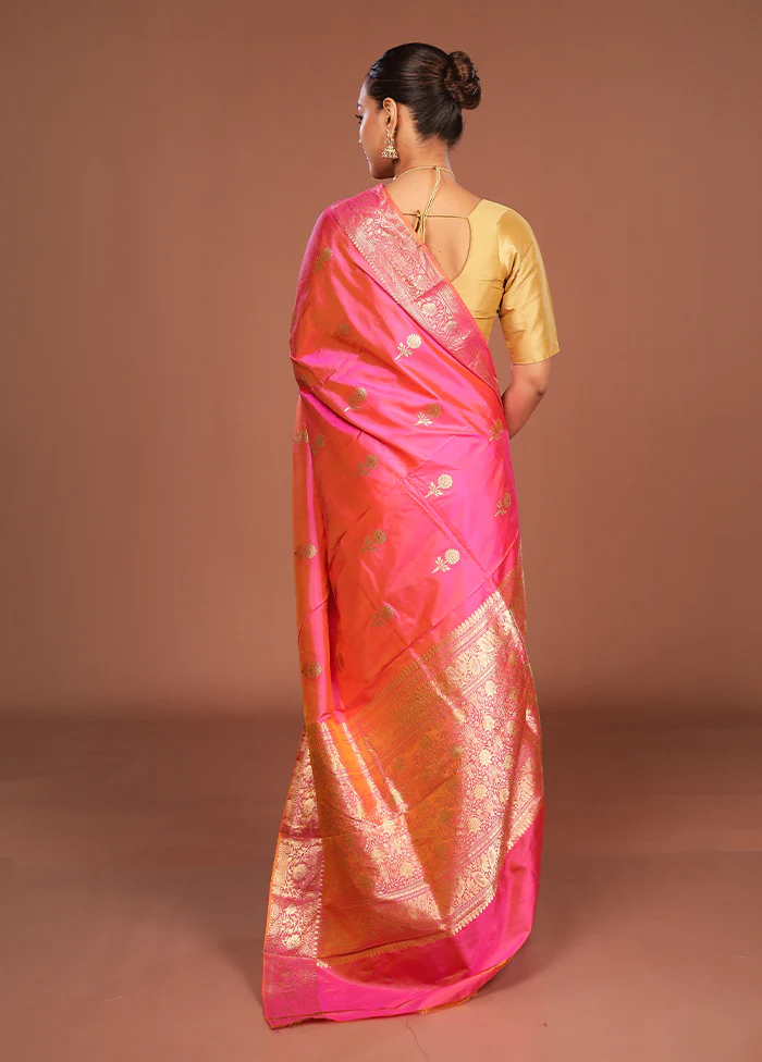 Pink Handloom Katan Pure Silk Saree With Blouse Piece - Image 3