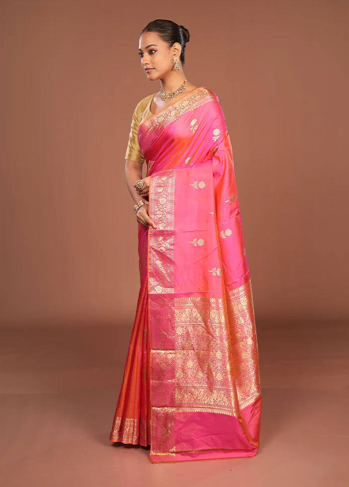 Pink Handloom Katan Pure Silk Saree With Blouse Piece - Image 4