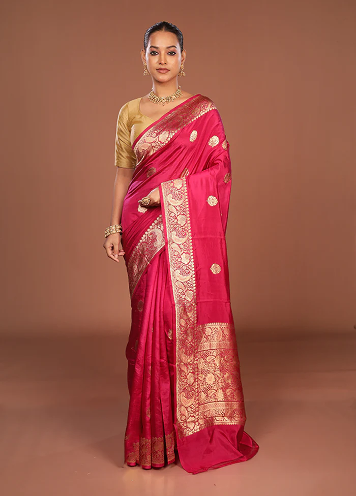 Pink Handloom Katan Pure Silk Saree With Blouse Piece - Image 2