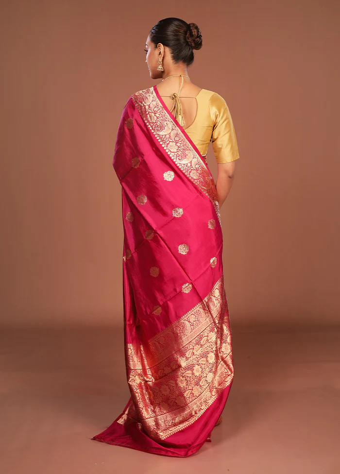 Pink Handloom Katan Pure Silk Saree With Blouse Piece - Image 3