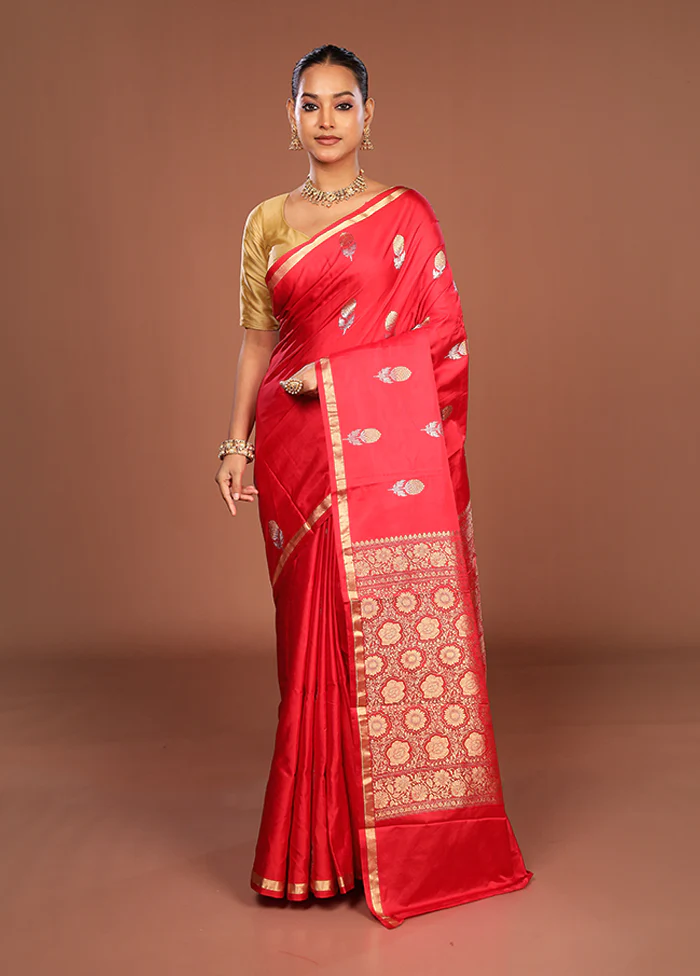 Pink Handloom Katan Pure Silk Saree With Blouse Piece - Image 2