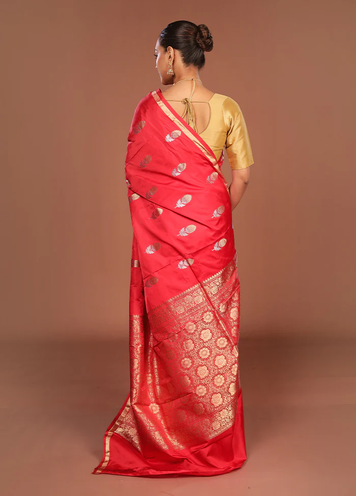 Pink Handloom Katan Pure Silk Saree With Blouse Piece - Image 3