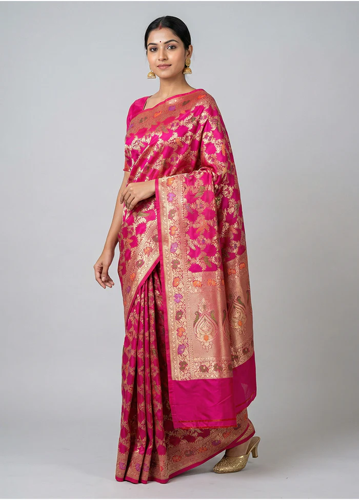 Pink Handloom Katan Pure Silk Saree With Blouse Piece