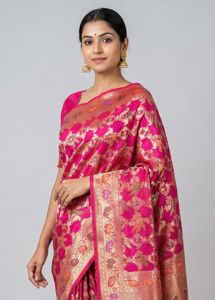 Pink Handloom Katan Pure Silk Saree With Blouse Piece - Image 2