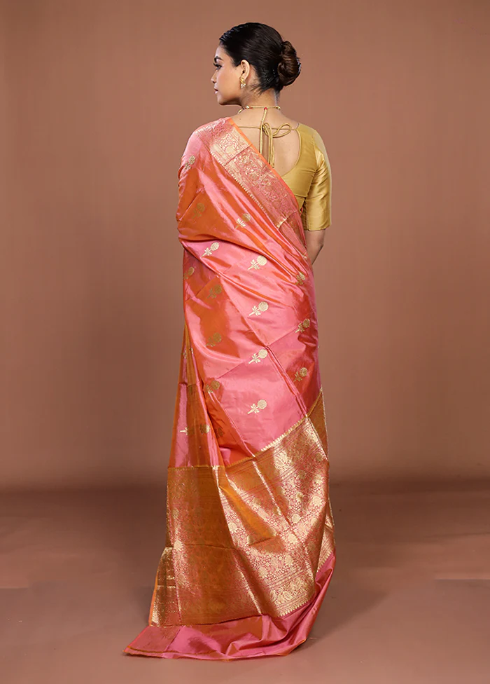 Pink Handloom Katan Pure Silk Saree With Blouse Piece - Image 3