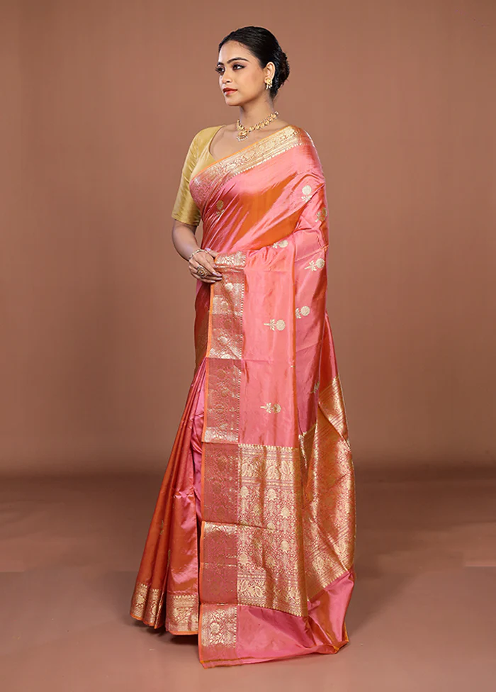 Pink Handloom Katan Pure Silk Saree With Blouse Piece - Image 4