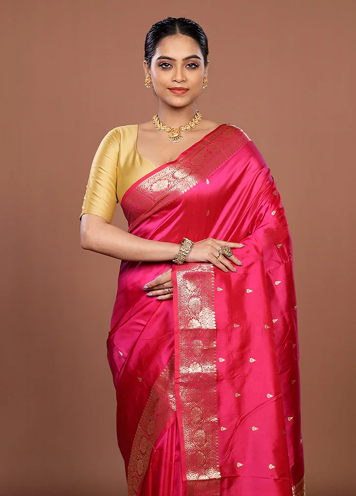 Pink Handloom Katan Pure Silk Saree With Blouse Piece