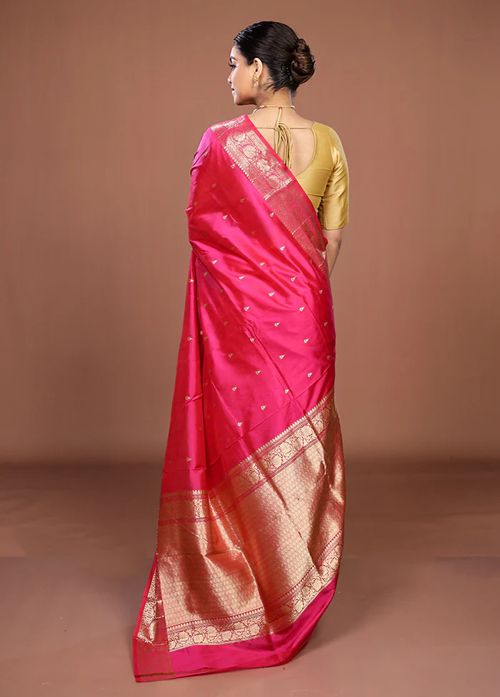 Pink Handloom Katan Pure Silk Saree With Blouse Piece - Image 3