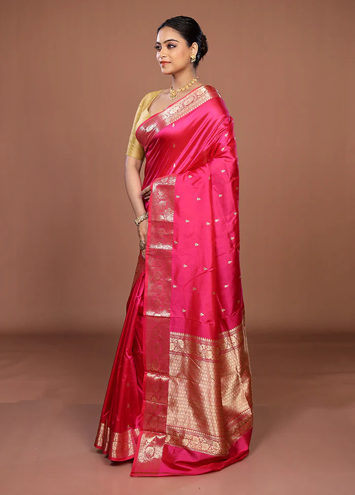 Pink Handloom Katan Pure Silk Saree With Blouse Piece - Image 4