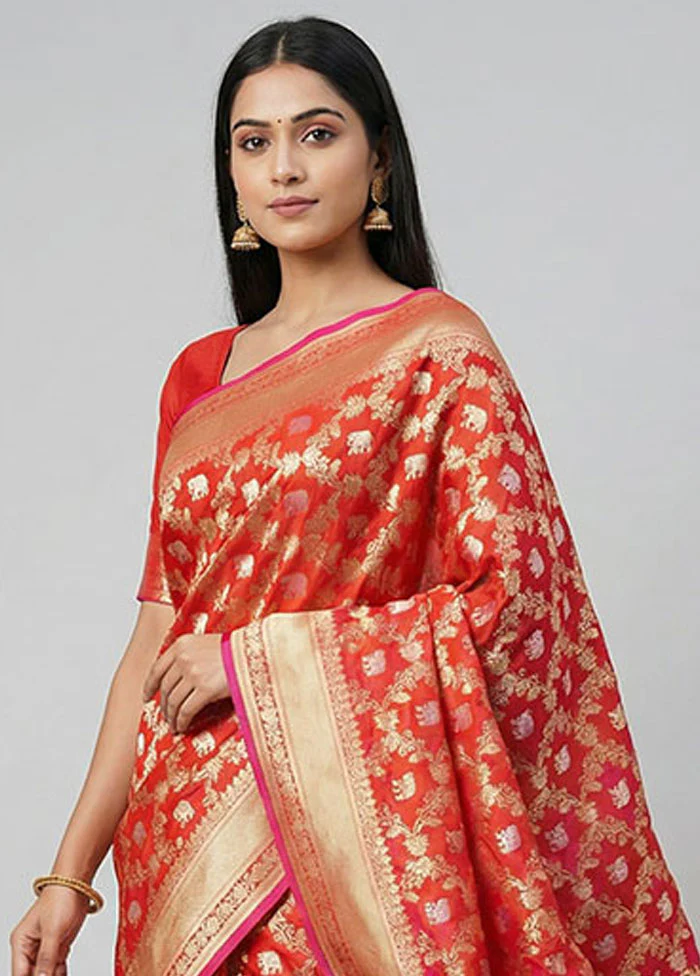 Pink Handloom Katan Pure Silk Saree With Blouse Piece - Image 2