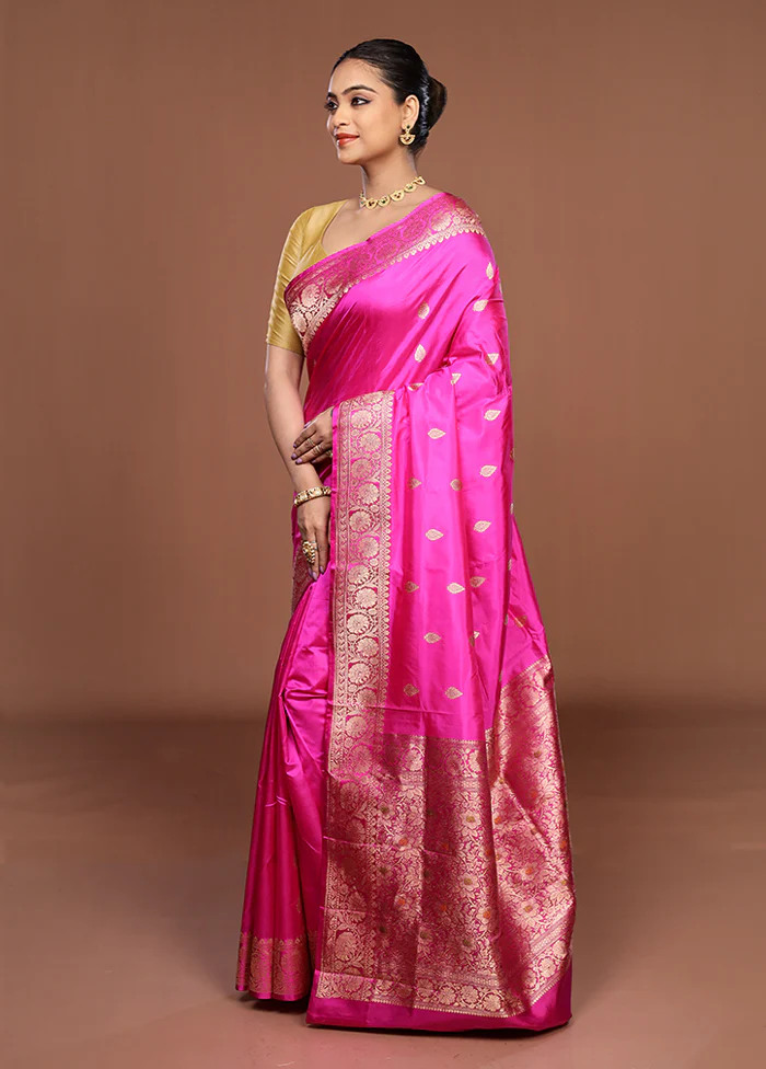 Pink Handloom Katan Pure Silk Saree With Blouse Piece - Image 4