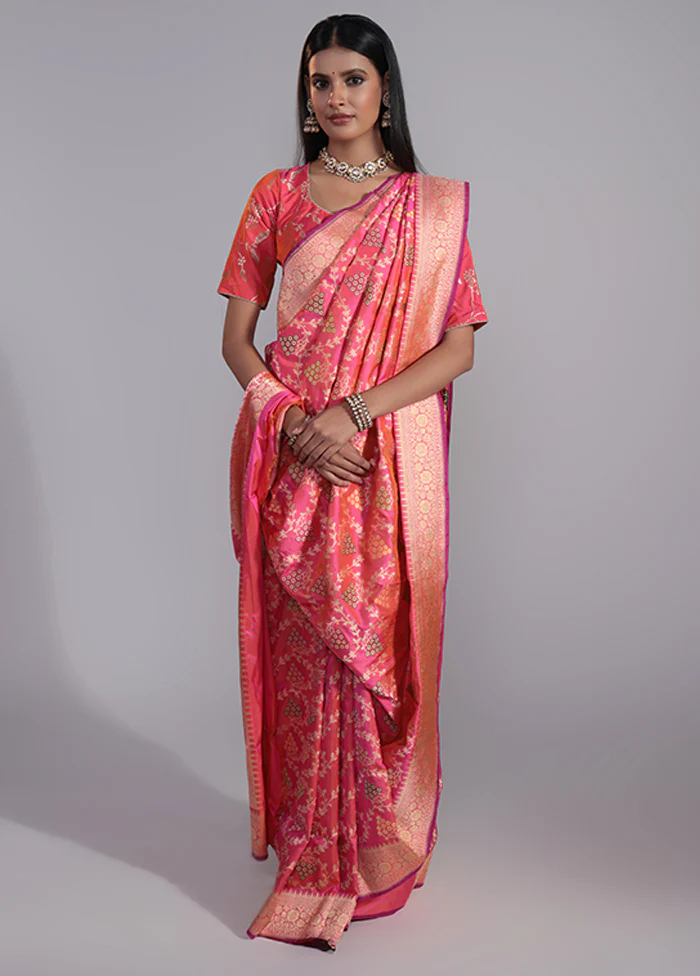 Pink Handloom Katan Pure Silk Saree With Blouse Piece