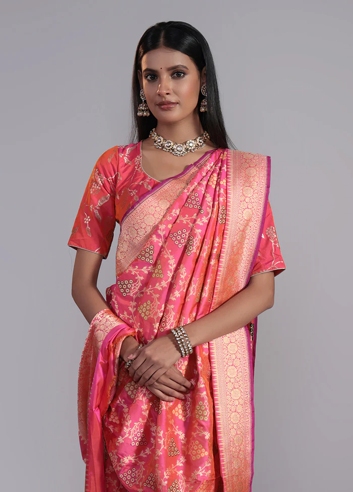 Pink Handloom Katan Pure Silk Saree With Blouse Piece - Image 2
