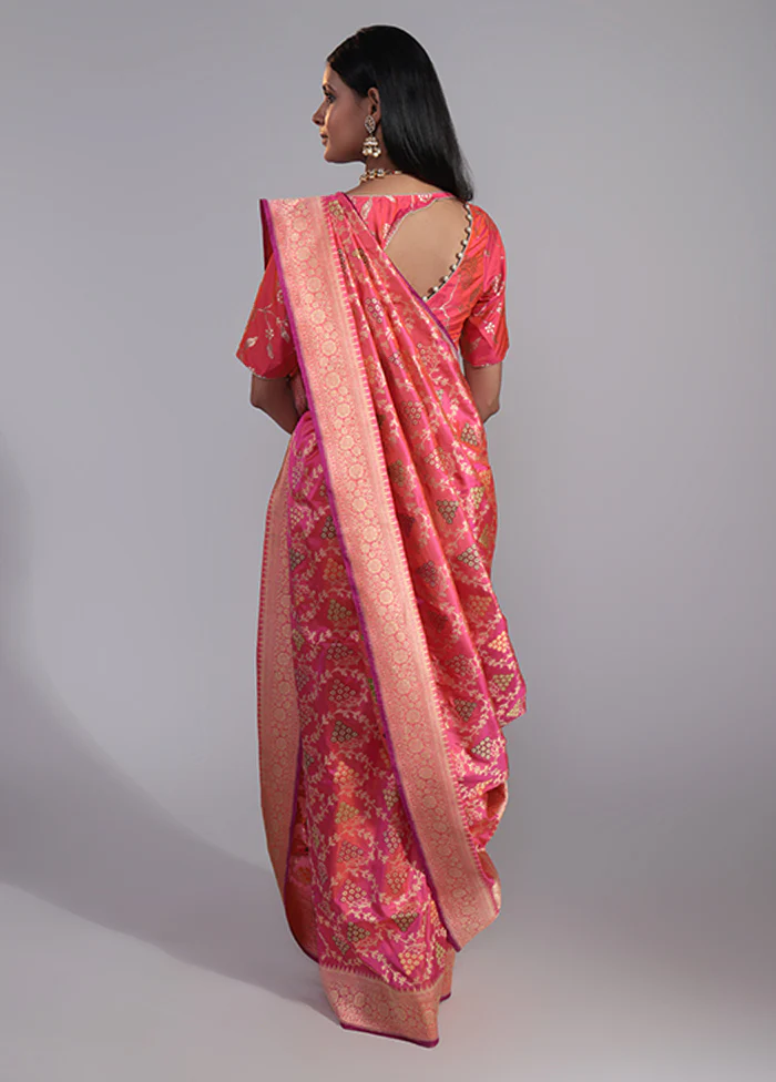Pink Handloom Katan Pure Silk Saree With Blouse Piece - Image 3
