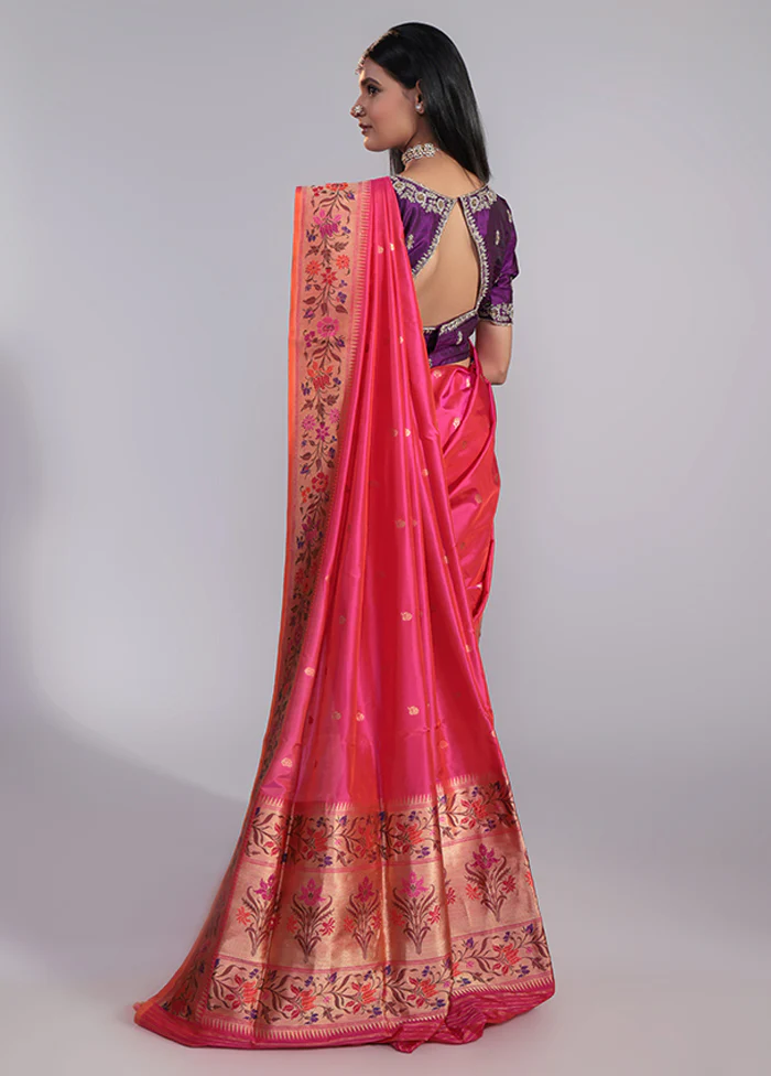 Pink Handloom Katan Pure Silk Saree With Blouse Piece - Image 3