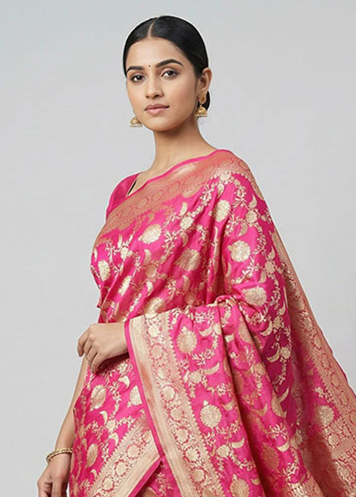 Pink Handloom Katan Pure Silk Saree With Blouse Piece - Image 2