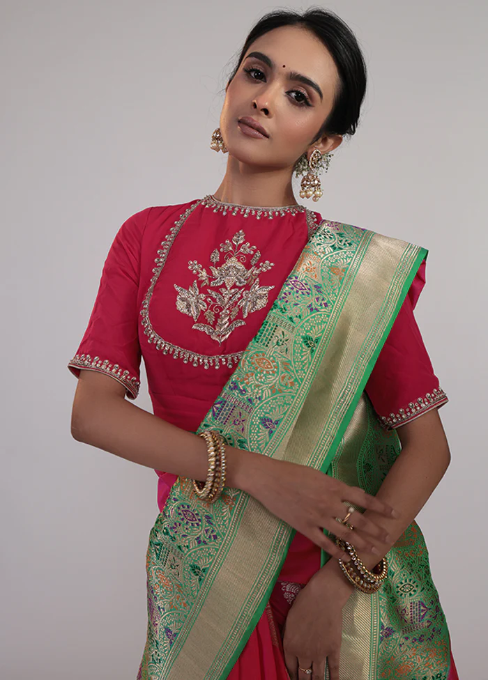 Pink Handloom Katan Pure Silk Saree With Blouse Piece - Image 2